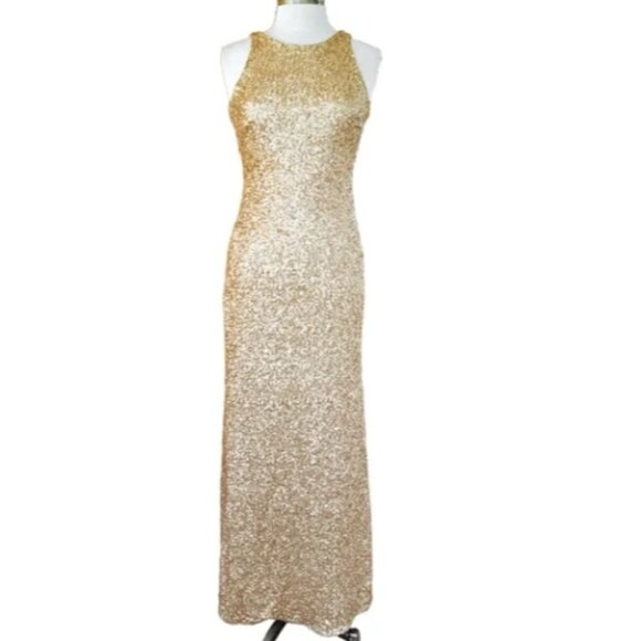 Sorella Vita Prom Bridesmaid Black Tie Ivory Gold Sequin Gown Leg Split Size 18 - Picture 5 of 8